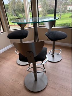 Modern Glass Bar Table & 3 Swivel Stools – 4-Piece Set
