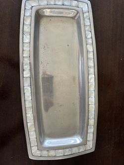 Pottery barn, silver tray with alabaster trim