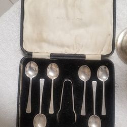 Silver 1800's tea set mini spoon n tongs for sugar cubes