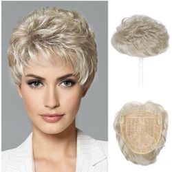Reecho Short Wig Hair Women with Thinning Large Coverage Synthetic Top Crown halloween