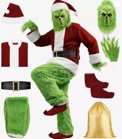 Grinch Santa Costume Set with Mask and Accessories