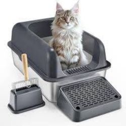 Nikko pet shop Stainless Steel Litter Box with mat and litter scoop