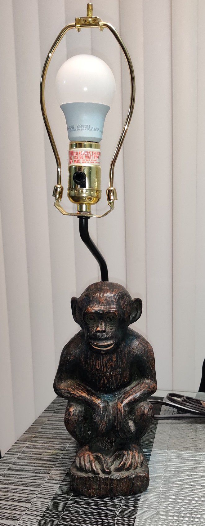 Vintage resin Sitting Monkey Chimp Heavy Table Lamp Oiled Bronze Look