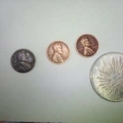 1942,1943,1944 Wheat Penny,1886 Mexican Silver Dollar 