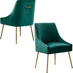 280  Velvet Dining Chairs Set of 2, Furniture Collection Modern Contemporary Upholstered with Polished Gold Metal Legs(Green)