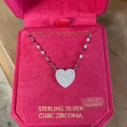 Cadena Silver Dije Corazón Zirconia Joyeria 