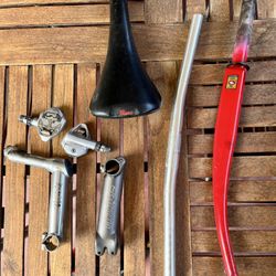 Bike parts: Flight Saddle, spd pedals, stems, fork