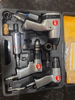 Campbell Hausfeld 3-piece pneumatic (air) tool kit that includes:
1/2" impact wrench
3/8" air ratchet
Air drill
Blow-molded carrying case
Air tool oil