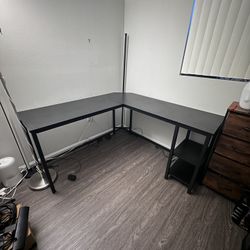 Black L Shape Desk With Shelves
