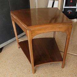 Mid Century Modern Triangular End Table With Bottom Shelf