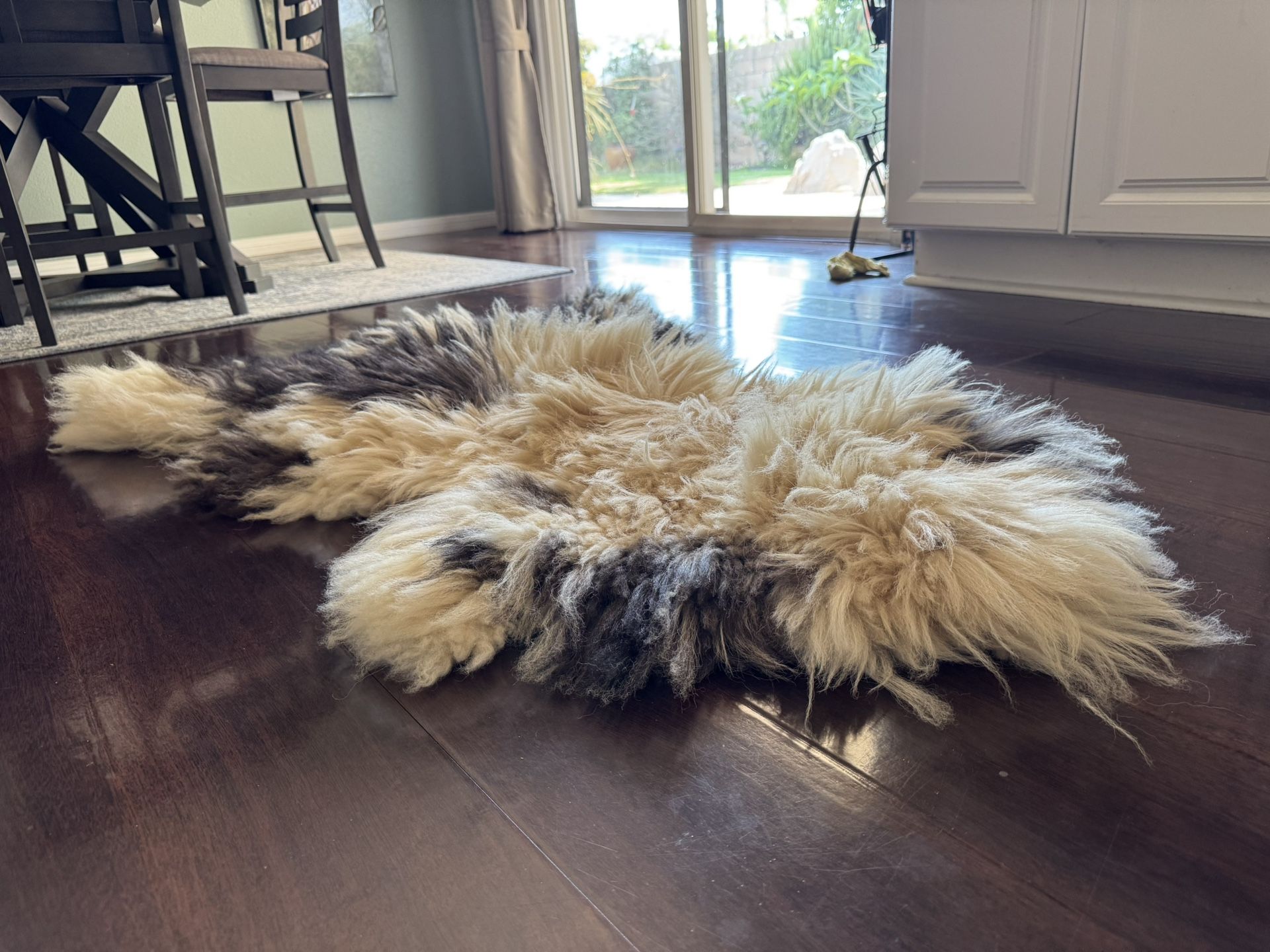 4x3' Rug Long Hair Large Goatskin Fur Brown Tan Natural Leather