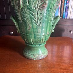 Large Green Ceramic Urn Planter -Garden or Entryway