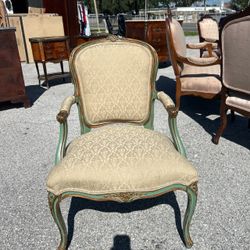 Vintage French Provincial Louis XV Accent Armchair - Green & Gold