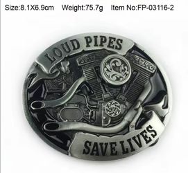 Loud pipes save lives biker belt buckle