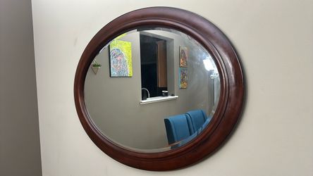 Oval Wall Mirror with Mahogany Wood Frame