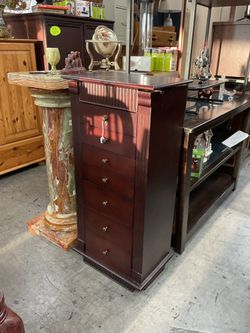 Tall Cherry Jewelry Armoire with Drawers, Jewelry Organizer Chest with Mirror