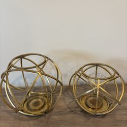 Gold Metal Glass Candle Holder