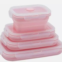Pink Food Storage Containers 4X Silicone Collapsible Fresh Hold Microwave with Lids
