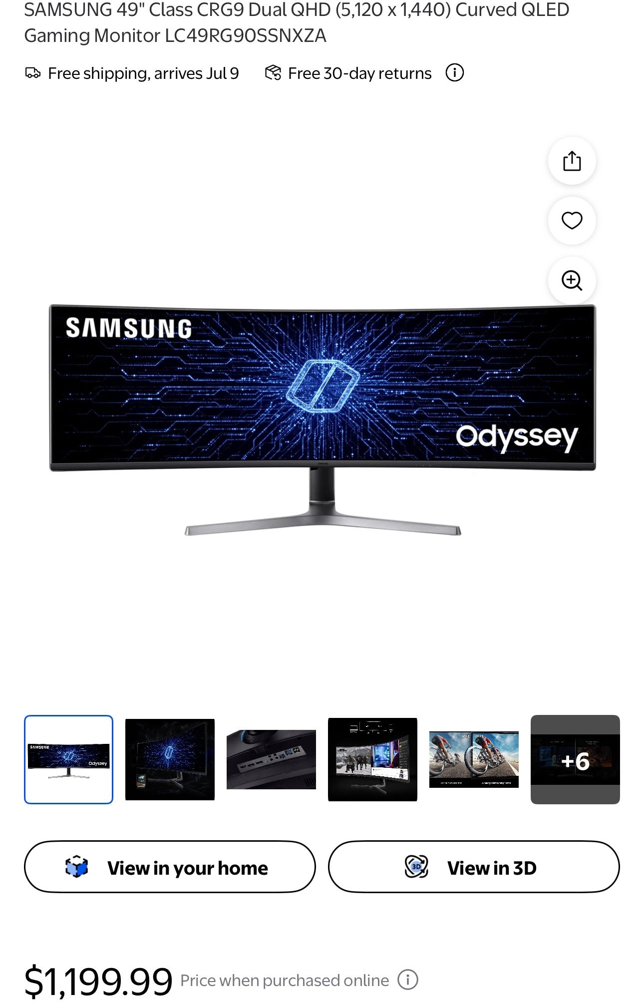 Samsung 49" CRG9 QHD QLED Curved Gaming Monitor C49RG90SSN