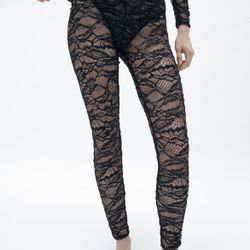 Zara Black Lace Tights Size Large NWT Brand New 