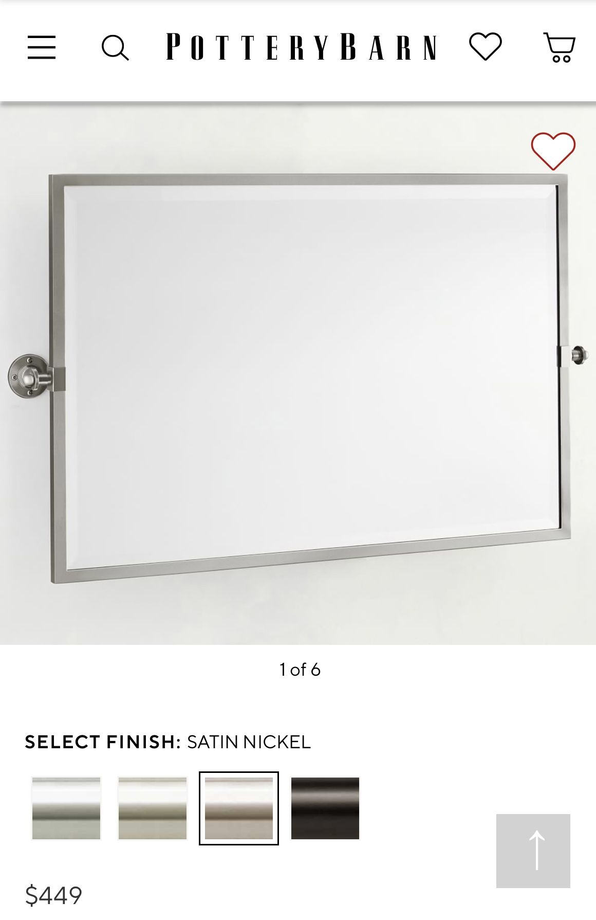 Pottery Barn Rectangular Kensington Satin Nickle Finish Oscillating Bathroom Mirrors (x2)
