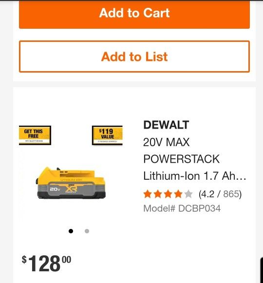 Brand New Dewalt 20volt Power Stack Battery, Small And Light Compact And Powerful. $50