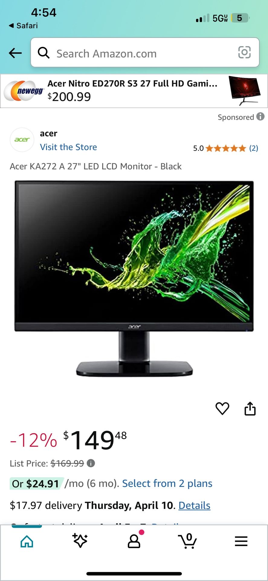 Acer 27" 1 Ms Monitor