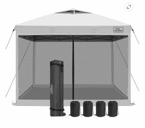 10x10 Pop Up Commercial Canopy Tent - Waterproof & Portable Outdoor Shade with Adjustable Legs, Air Vent, Carry Bag & Sandbags (White)
