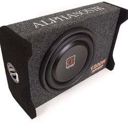 Alphasonik AS10DF 10" 1200 Watts 4-Ohm Down Fire Shallow Mount Flat Enclosed Sub woofer for Tight Spaces in Cars and Trucks, Slim Thin Loaded Subwoofe