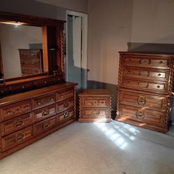 4 Piece Bedroom Furniture Set, King Size Headboard, Dresser, Nightstand, And Armoire 