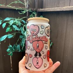 Bad bunny valentines 16oz glass can, bad bunny libbey cup, valentines cup, iced coffee glass can, va