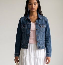 Levi’s Denim Trucker Coat  Women’s Sz Large Distressed Jean Jacket