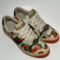 Authentic Women's Gucci Ace Strawberry Low Top Sneakers Shoes Size 41