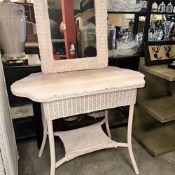 Pink wicker table/mirror