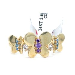 14Kt Yellow Gold CZ Butterflies Ring 2.40g Size 7 200598/3