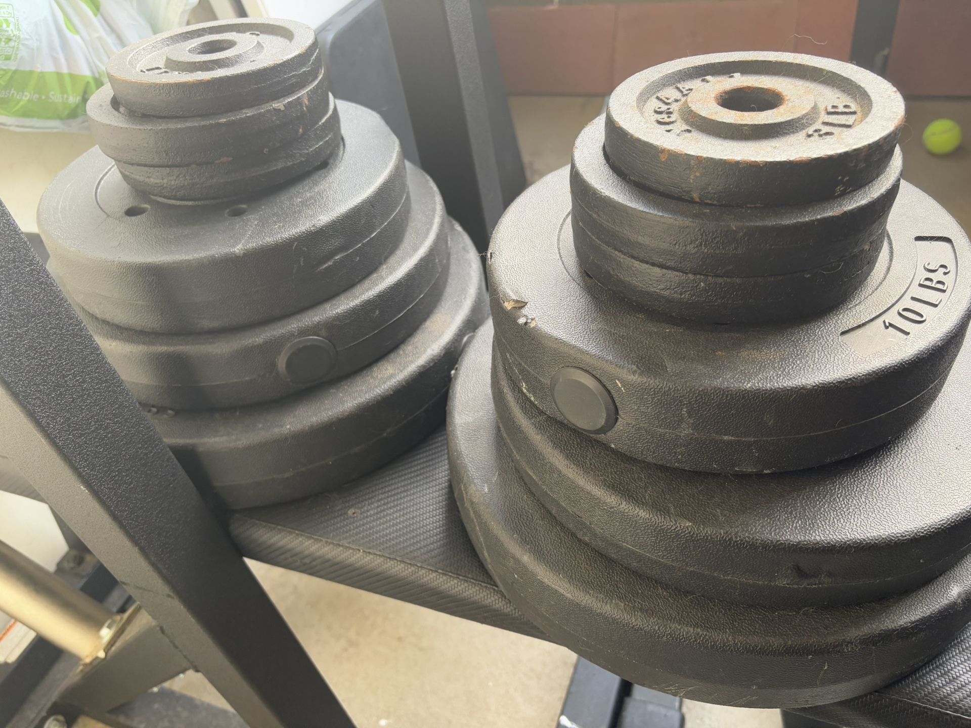 bench press, squats rack & weights