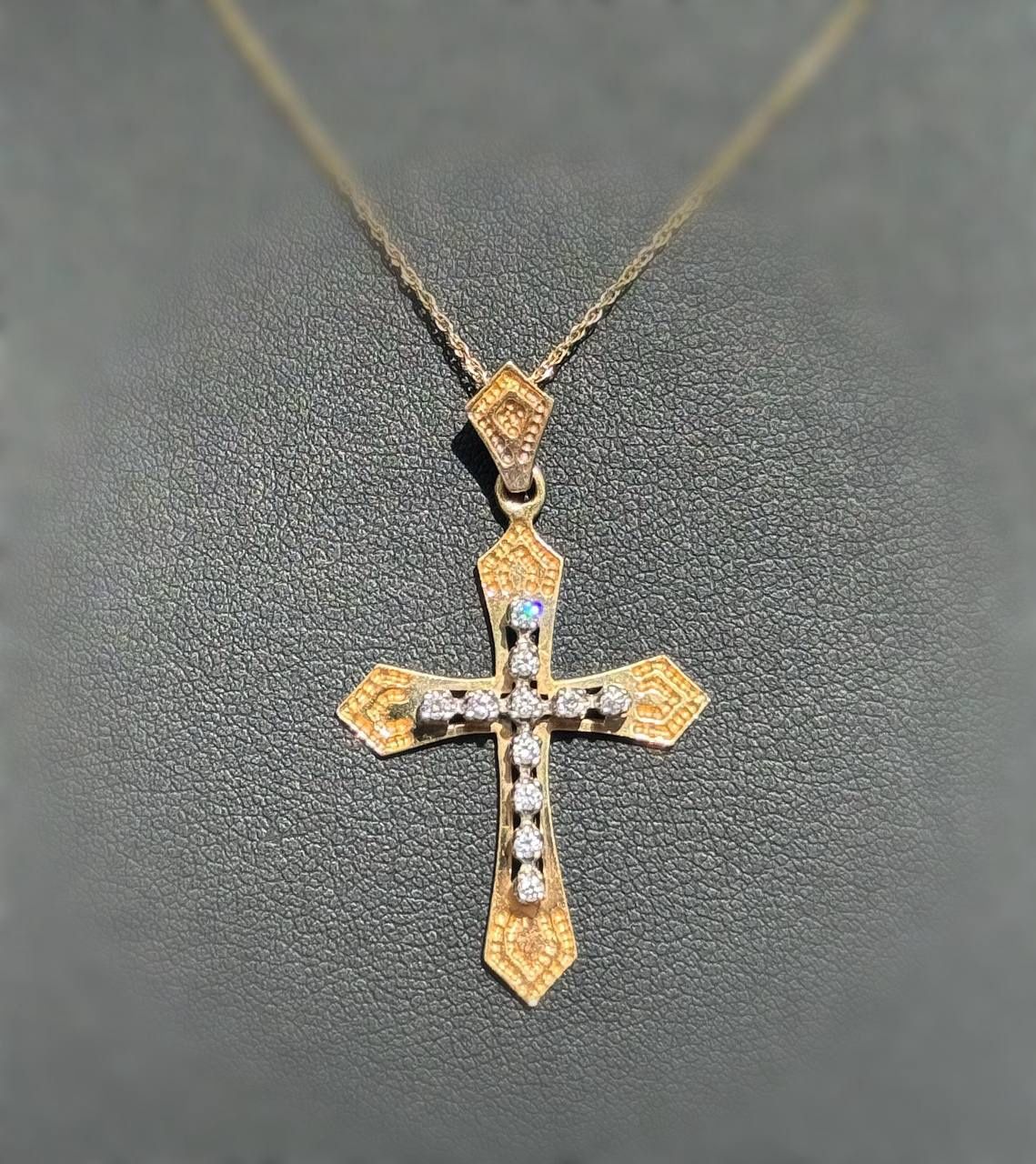 Jewelry 14k yellow gold natural diamond 0.25CTW. Cross necklace chain 18.00" 1.00mm width