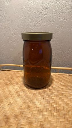 Vintage Longlife Amber Glass Wide Mouth Sprouting Jar with Mesh Lid