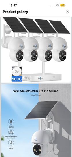 Hiseeu Solar Camera Wireless Outdoor, Home Security Camera System,500GB HDD 2.4G & 5G WiFi, Solar-Powered, 4MP, 4 Cam-Kit, Color Night Vision, 360° Vi