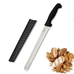 Breezylife 10 inch Black Handle Wide Wavy Edge Bread Knife with Knife Sheath