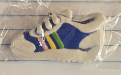 Vintage Sneaker Pin Ceramic Retro Tennis Shoe Brooch Blue Yellow Green Stripes