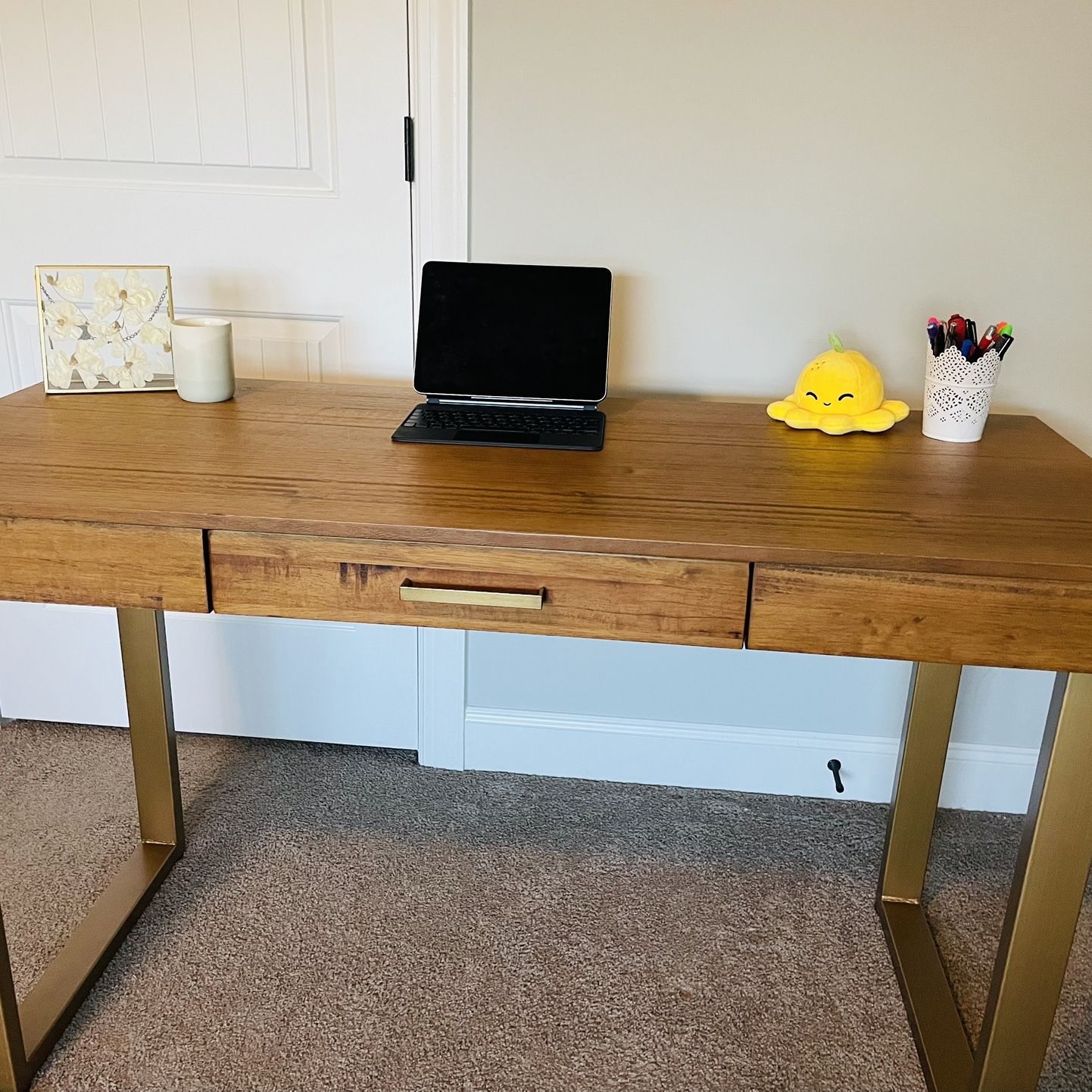 World Market Wood and Gold Metal Sloan Desk for Sale in Smithfield