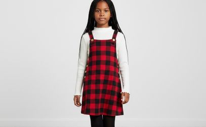NEW Max Studio Kids Dress Girl’s Size 6 Red Plaid Jumper A-line Cotton Flannel NWT