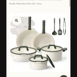 Brand New CAROTE 18pcs Ceramic Cookware Set, Pots and Pans Set, Induction Nonstick Kitchen ,Non Stick RV Cookware Set with Detachable Handle, Dishwash