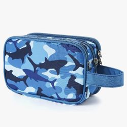 Kids Toiletry Bag for Boys, Travel Toiletry Bag for Little Young Boys Waterproof Hariging Wash Bag Toddler Traveling Toiletries, Shark Blue