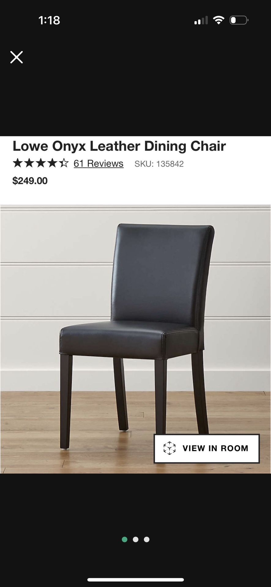 Crate And Barrel Lowe Onyx Leather Dining Chairs