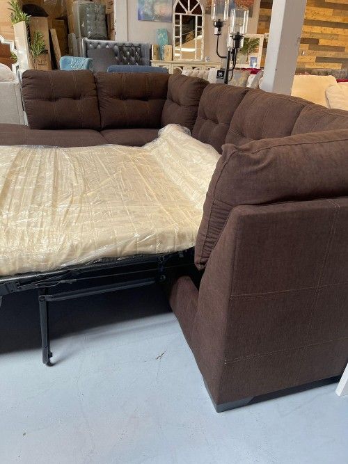 JULY SPECIAL] 2pc Sleeper Sectional Sofa w/ Chaise Walnut , Sameday