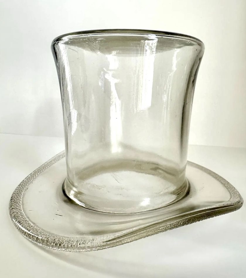 Clear Art Glass Lg. Top Hat Candy, Ice Bucket, Vase, 4.25” Tall 6.75 Wide