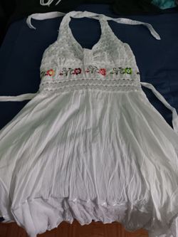 White Mexican Embroidered Halter Top Dress