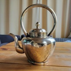 Vtg Brass Tea Kettle Flower Design China Written On Bottom